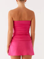 Vestido de tubo para mujer, sin tirantes, sin mangas, ajustado, fruncido, mini vestido de fiesta de verano - details 5