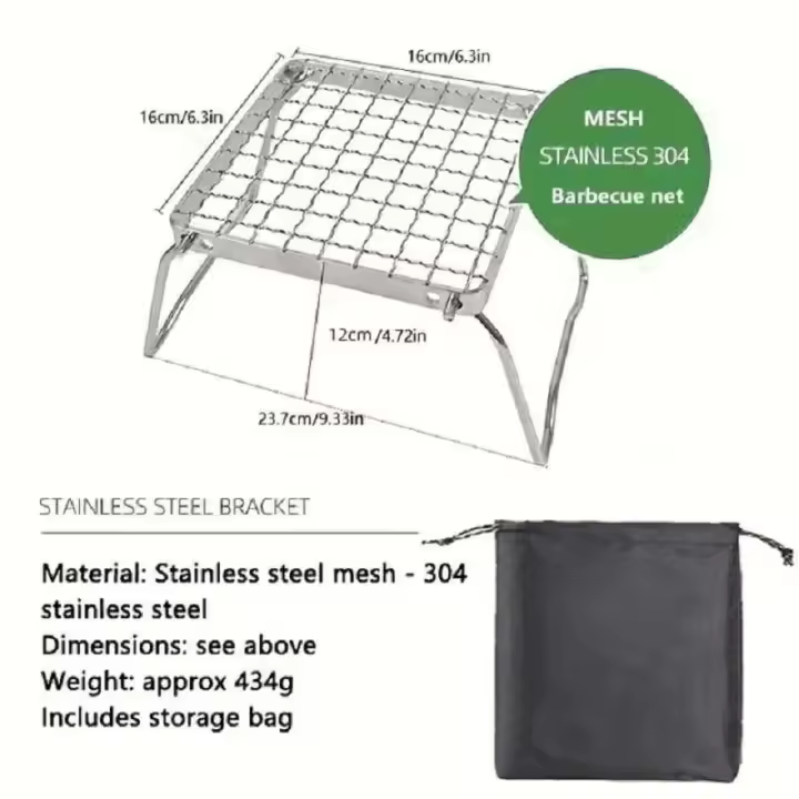 Parrilla de camping portátil de acero inoxidable, hoguera plegable multifuncional, soporte de gas, soporte para estufa de leña al aire libre - 1