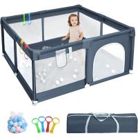 150x180cm - Parques de Juegos para Bebé con Malla Transpirable, Corralito Bebe Plegable con 50 Bola de Océano y 4 Anillas para Niños, gris - details 7