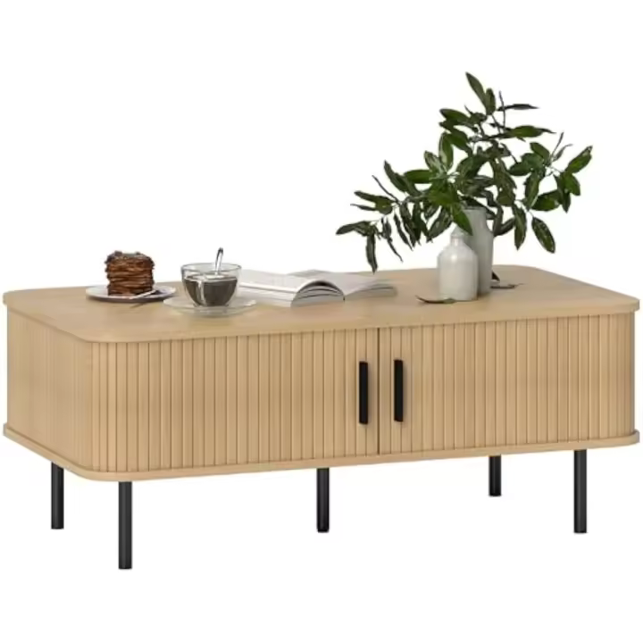 Mesa Baja de Centro para Sala de Estar Estilo Persiano con 2 Puertas 2 Compartimentos - 1