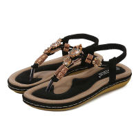 Sandalias de Mujer Verano 2025. Zapatos casuales planos de gran tamaño tejidos con cuentas de madera bohemias - details 2