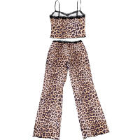 BUNO-Conjuntos de pantalones con estampado de leopardo para mujer, Tops sin mangas con cuello Halter, pantalones de pierna recta ajustados de cintura alta, ropa de calle femenina de primavera 2025 - details 15