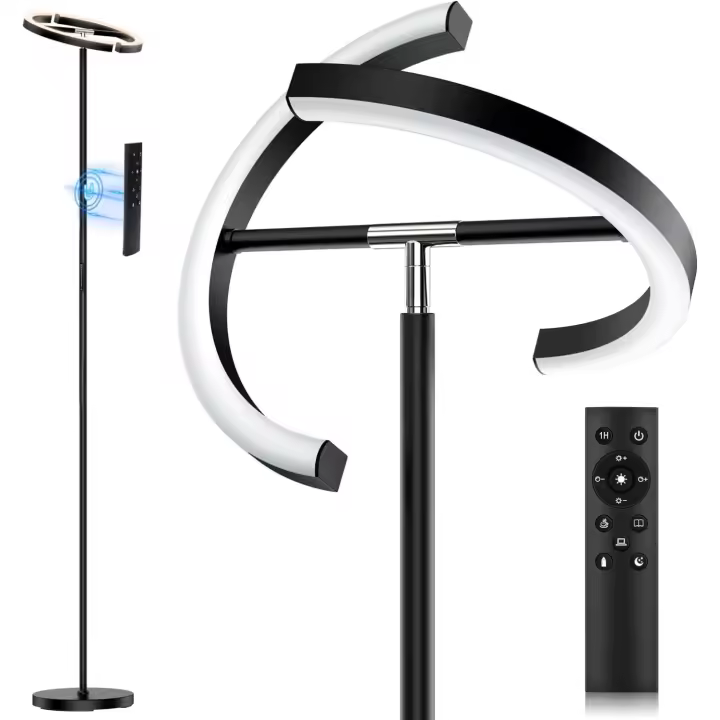 Lámpara de Pie LED Regulable, Lampara de Pie Salon con Distancia & Táctil, 4 Temperaturas de Color, 1300LM, Lámpara de Lectura Moderna para Salón, Dormitorio y Oficina, 20W, Negra - 1