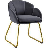 Silla de comedor moderna tapizada en terciopelo con brazos y respaldo ergonómico gris - details 29