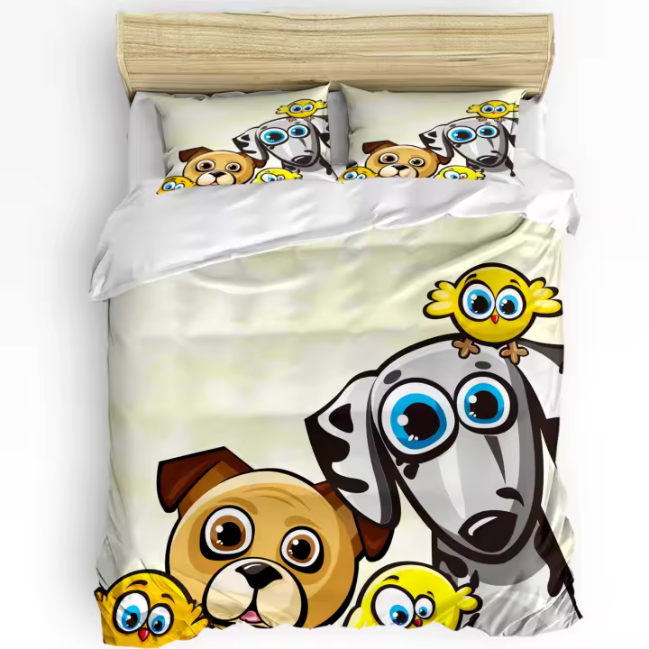 Sábana de Dibujos Animados con Alas de Perro y Pájaro  Set de Ropa de Cama 3 Piezas para el Hogar No incluye Sábana - 1