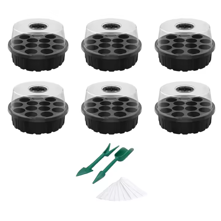 6Pcs Bandejas de Semillas Redondas Iniciales de Jardín para Hogar Dominio de Humedad Ajustable - 1