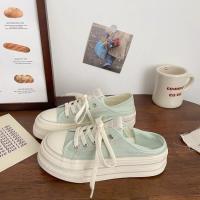 Gao Yan dos zapatos de lona de medio arrastre de las mujeres delgado verano nuevo nicho de un pedal versión coreana de plataforma zapatos blancos - details 12