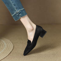 Zapatos pequeños de punta cuadrada estilo francés para mujer, tacón bajo, tacón grueso, zapatos pequeños de cuero - details 19