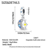 Cuentas de Colgante de Luna y Estrella de Zirconio Azul de Plata Esterlina 925 Apto para Joyería Original de Pulsera de Plata 925 - details 4