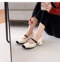 Zapatos Mary Jane franceses de punta cuadrada, individuales, boca ligera, tacón grueso, para mujer, combinación de colores. - details 18