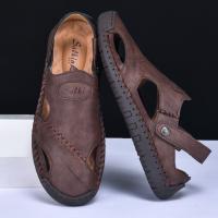 Sandalias De Verano Hechas a Mano Para Hombre Zapatos De Cuero Transpirables Antideslizantes Para Playa Y Exteriores Moda Casual Talla Verdadera - details 18
