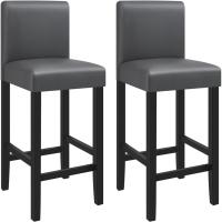 2xTaburete de Bar Silla con Respaldo Madera Maciza Piel sintética Taburete Alto Asiento Acolchado Grueso Gris BH21gr-2 - details 0