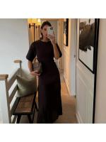 Moda manga corta Patchwork plisado Midi vestido mujer elegante cuello redondo cintura alta fiesta vestido largo señora vacaciones Vestidos - details 2