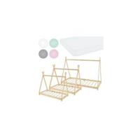 Cama Infantil Tipi Gris Claro con Colchón De Espuma Fría 80x160 cm Protección Anticaída Somier Estructura Listones De Madera Maciza De Pino para Niñas Y Niños Forma De Tienda Cuna Juvenil - details 10