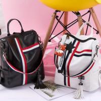 Mochila informal de gran capacidad, Correa desmontable con cremallera, bolso de hombro con colgante de oso, mochila con estampado de rayas - details 5