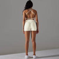 Hamidou-Conjuntos de Yoga cortos para mujer, Sujetador deportivo con espalda bonita, ropa deportiva, atuendo deportivo para mujer, Top corto para correr, pantalones cortos, ropa de entrenamiento - details 10