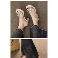 Tacones altos desgaste exterior de las mujeres 2025 verano nuevo francés tacón grueso diamantes de imitación sandalias de cristal transparente zapatillas de mujer zapatos de mujer - details 21