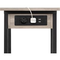 Mesa Auxiliar con Estación de Carga, Mesa de Centro Abatible en Forma de C con Ruedas y Estante de Almacenamiento, Puertos USB Tomas Corriente, para Salón Dormitorio, Greige y Negro EBG022SF01 - details 8