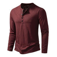 Camiseta de manga larga para hombre, Camisa de algodón con botones y cuello Henley, informal, de Color sólido, a la moda, transpirable, para uso diario - details 3