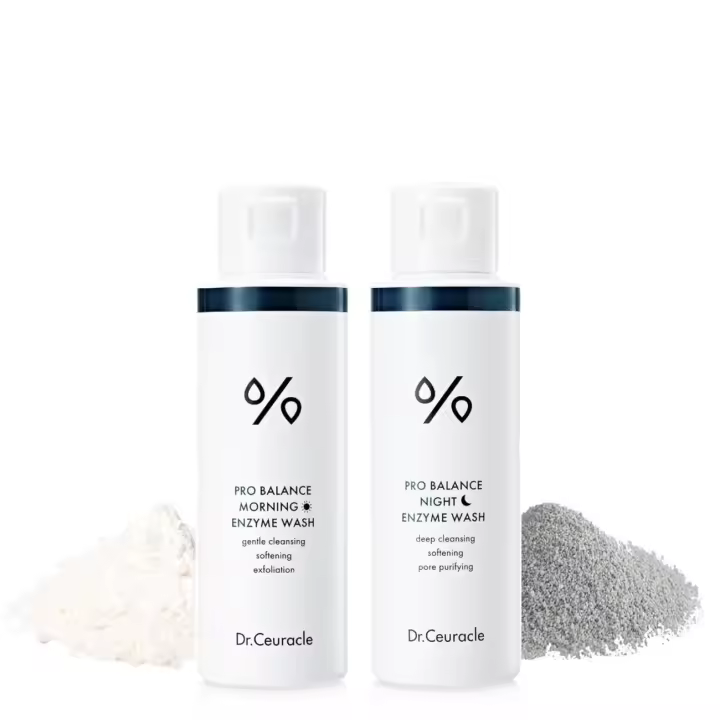 Set facial Dr.Ceuracle Pro Balance Wash de día y noche con enzimas naturales (2x50 g) - Limpiador en polvo de enzimas faciales coreano AM PM - 1