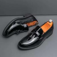 Nuevos zapatos casuales de cuero de lujo para hombres con patente de negocios brillantes, zapatos formales - details 2