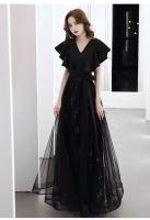 Vestido de Gala Negro Elegante Largo, Delgado, Estilo Francés, Lujo Ligero, Vestido de Niche de Alta Gama Perfecto para Reuniones Anuales, Exámenes de Arte - details 12