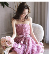 Vestido de noche corto para banquete, fiesta de cumpleaños para mujer, vestido de alta sociedad francés sin tirantes ligero de lujo - details 11