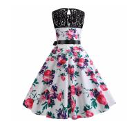 Lace patchwork summer women a line elegant vintage party dress with belt - details 52