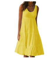 Verano blanco cuello redondo sin mangas volantes Vestidos de playa sueltos mujeres Boho Color sólido elegante vestido veraniego Club fiesta Midi Vestidos - details 2