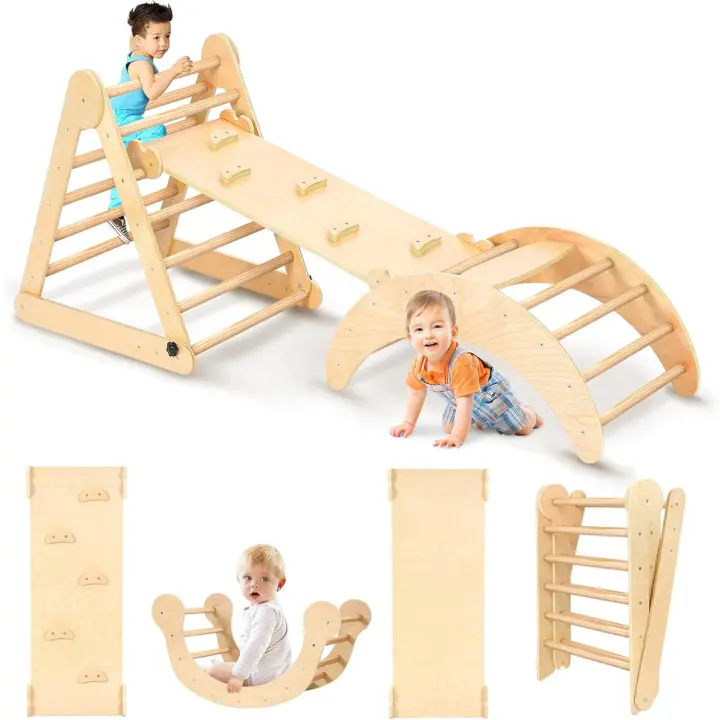 d'escalade, Plegable 3 Piezas Montessori Climbing Frame con Rampa y Arco Balancín, Robusto y Divertido Parque Infantil y Gimnasio para Niños Pequeños 1-6 años - 1