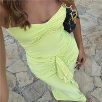 BUNO-vestido con volantes y borlas para mujer, prenda con cuello Halter, Espalda descubierta, abertura abierta, fruncido, cadera de melocotón, ceñido al cuerpo, boda, fiesta de noche - details 3