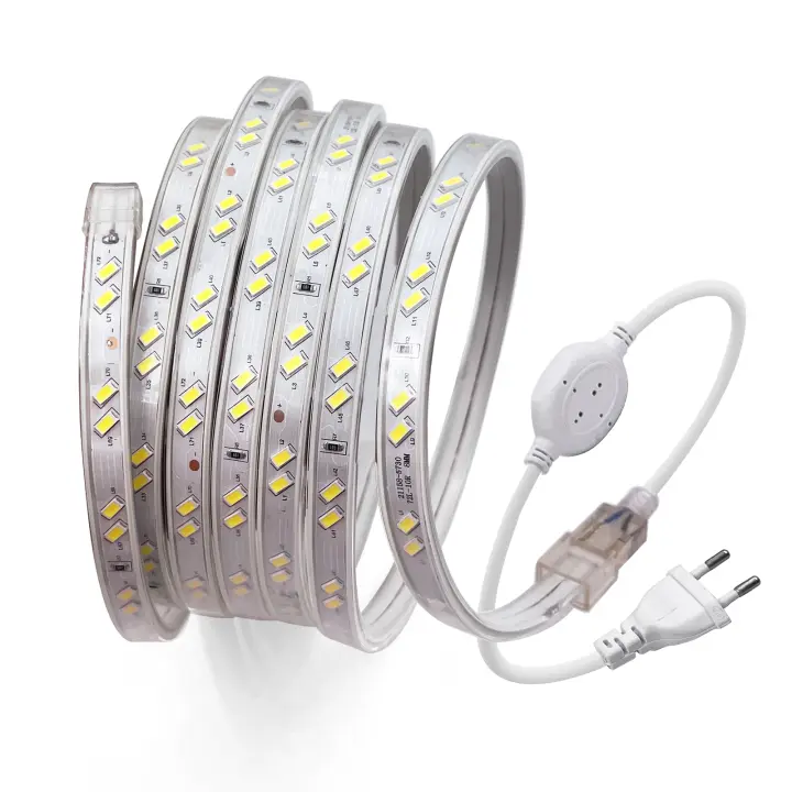 Tira de luces LED SMD5730 de 220V, cinta de 68LEDS/M, impermeable para exteriores, con enchufe europeo, blanco frío y cálido - 1