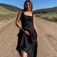Vestido largo blanco elegante con cuello cuadrado, vestido de verano liso sin mangas, fiesta de moda francesa y playa para mujer - details 4