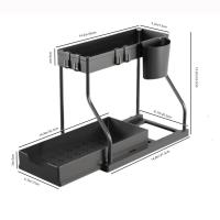 Útiles organizadores de 2 niveles debajo del fregadero con ganchos y estante para vasos colgante, estante de baño multiusos, organizador de cocina, estante de almacenamiento para el hogar - details 0