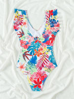 Bañador de una pieza para mujer, traje de baño con volantes y cuello en V, Monokini Sexy, ropa de playa sin espalda para verano - details 11