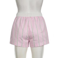 Pantalones cortos básicos cómodos e informales sueltos con botones de cintura elástica tejidos a rayas de verano para mujer - details 43