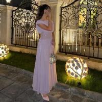 Elegante Vestido de Pliegues Grande Cuello en V Cintura Alta Manga Larga - details 9