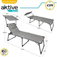 Plegable con Parasol Gris, Antivuelco, Reclinable 3 Posiciones, Material: Acero y textileno, Medidas: 193x53x30cm, Peso máx. soportado 110Kg, Tumbonas Plegables (62288) - details 8