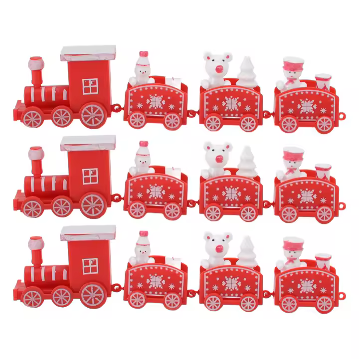 Juego de decoración navideña de tren pequeño, accesorios exquisitos de Mini tren, rojo, 3 juegos - 1