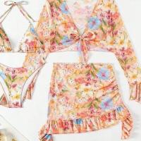 Nuevos estampados tendencias playa faldas bikinis 4 piezas trajes de baño - details 7