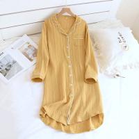 Ropa de dormir de algodón para mujer, camisón de manga larga, albornoz de talla grande, camisa para dormir con botones a rayas, vestidos de noche, ropa de descanso, bata de baño - details 3