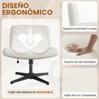 Silla de Oficina sin Reudas, Silla Piernas Cruzadas con Función Mecedora, Silla de Escritorio Ancha para Juegos, Silla de Maquillaje sin Brazos para Casa, Marfil - details 25