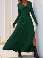 Elegante Vestido de Manga Larga para Mujer Color Sólido, Cuerpo a Justa, Corset, Línea A, Algodón, Chic - details 17