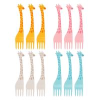 Mini Tenedor de fruta de jirafa de dibujos animados para niños, aperitivo para pastel, postre, palillo de dientes, ensalada, vajilla para niños, 12 piezas por juego - details 3