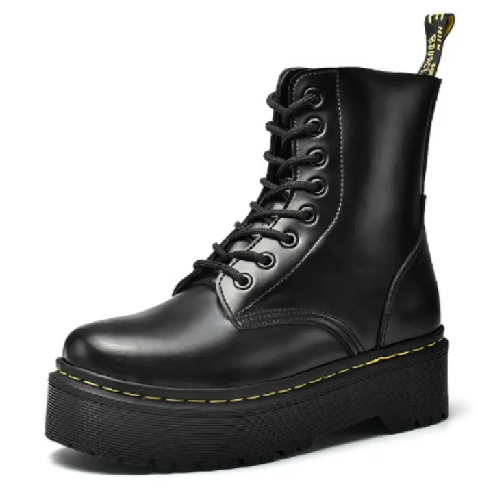 Suelas gruesas con botas de pelo, cremalleras laterales, botines cortos de mujer británica, suelas pastel, botas de trabajo y zapatos de algodón - 1