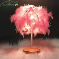Lámpara LED de mesa pequeña y cálida, pluma creativa romántica nórdica, Sala de bodas, dormitorio de niña roja, linterna de noche, luz de lectura nocturna - details 2