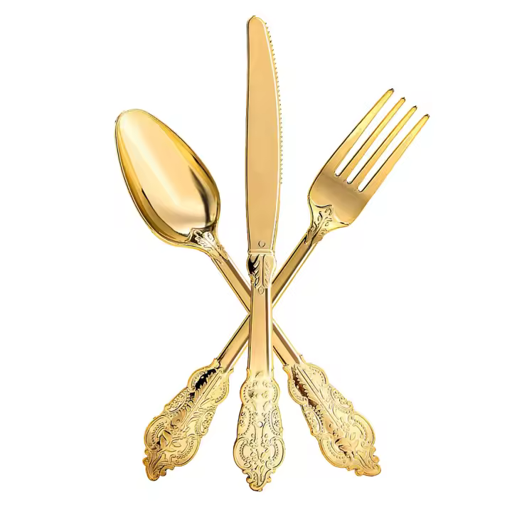 Juego de cubiertos de plástico dorado 160, utensilios desechables, incluye 80 tenedores de plástico - 1