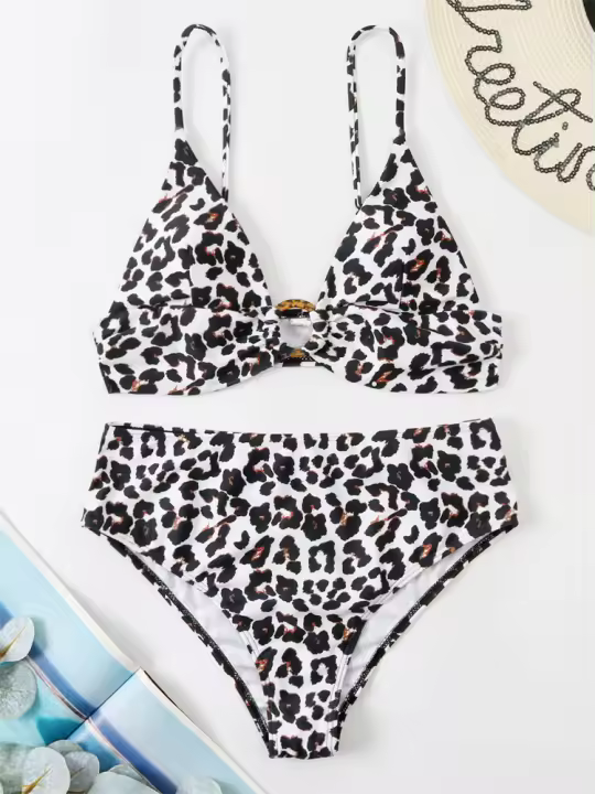 Bikini push-pull para mujer, traje de baño de cintura alta, conjunto de dos piezas, traje de baño de playa - 1
