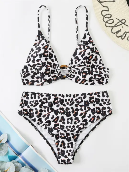 Bikini push-pull para mujer, traje de baño de cintura alta, conjunto de dos piezas, traje de baño de playa - 1