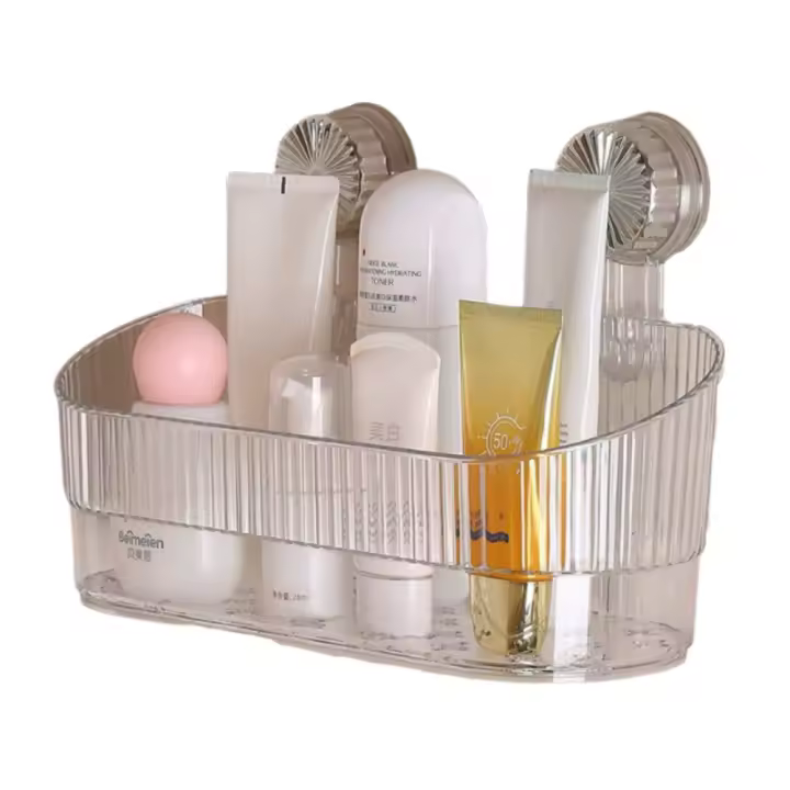 Estante de almacenamiento con ventosa sin taladro, estante de pared transparente extraíble, impermeable con orificio de drenaje, caja de almacenamiento de cosméticos - 1